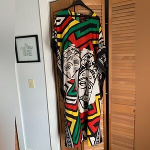 Bold African Tribal Print Kaftan in Red Green Yellow Black White MuMu size L/Xl
